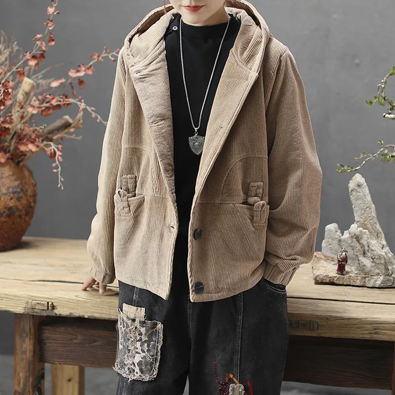 Женские осенне-зимние вельветовые куртки винтажное свободное Стеганое пальто