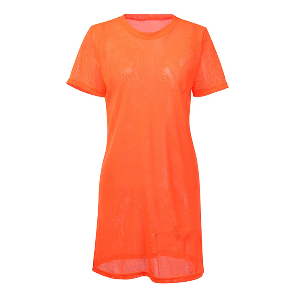 Модное женское Сетчатое прямое платье в сеточку однотонное пляжное мини-платье с