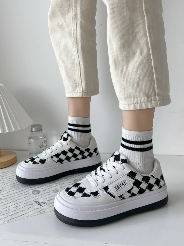 Кеды женские холщовые на платформе повседневные кроссовки в клетку кавайная