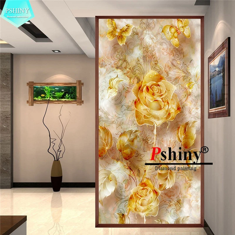 PSHINY 5D DIY Алмазная вышивка продажа Золотая Роза полная дрель круглые стразы