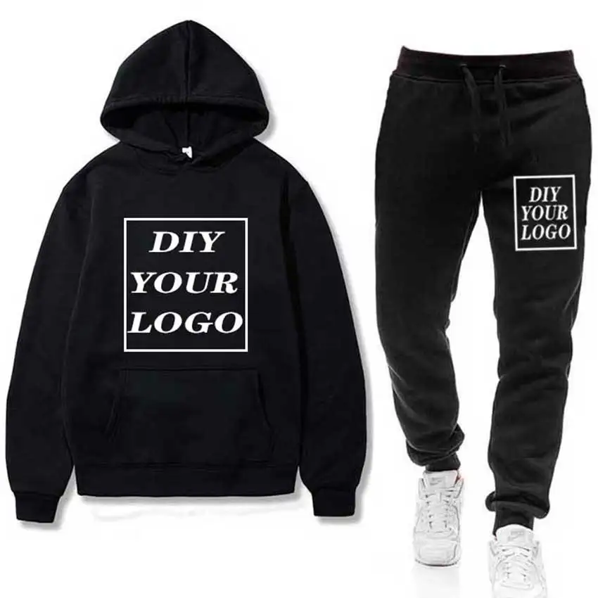 Мужские комплекты спортивная одежда Толстая Толстовка + штаны логотип сделай сам