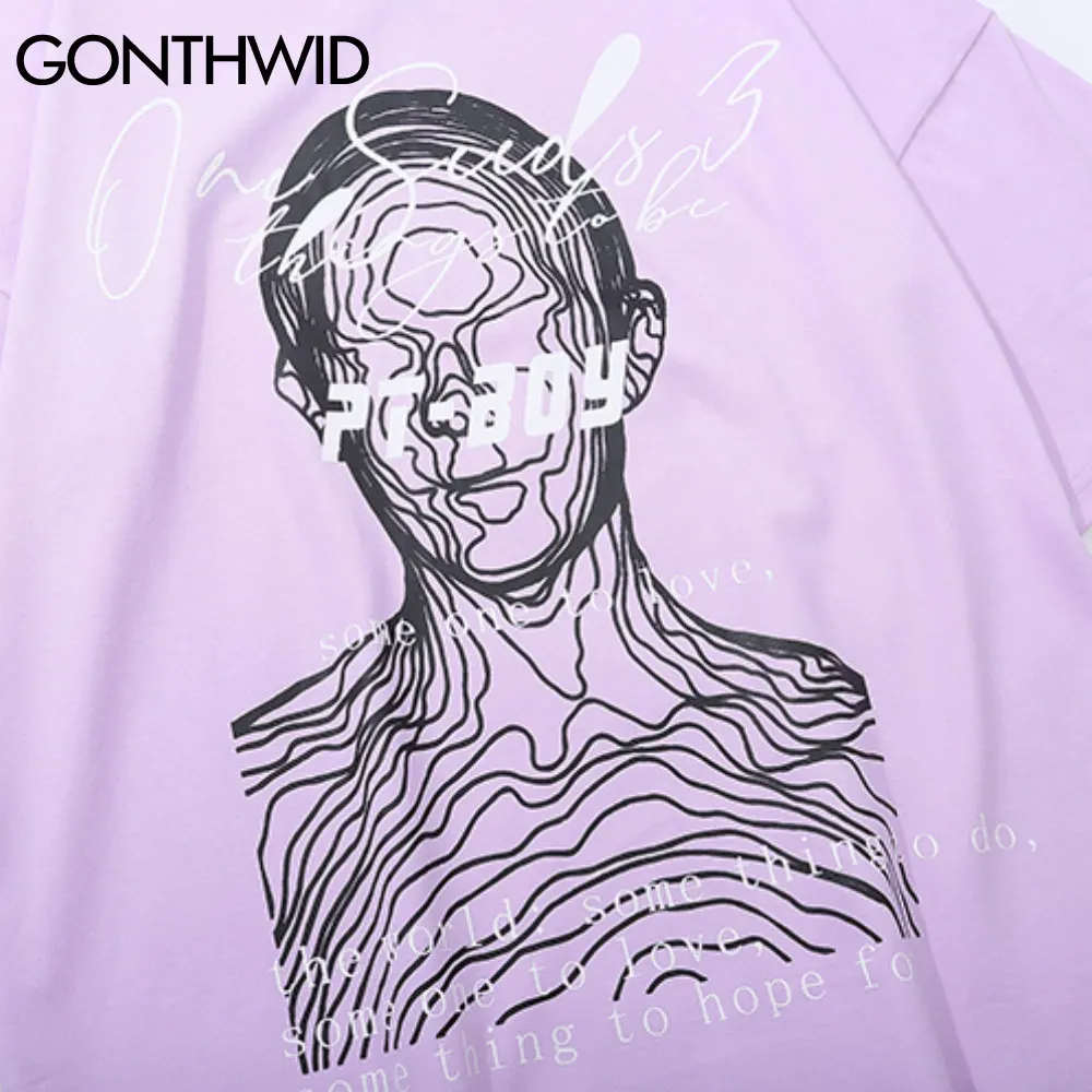 

GONTHWID Tshirts Men Summer Harajuku Hip Hop Painting Human Print Short Sleeve Tees Cotton Streetwear Casual Loose T-Shirts Tops