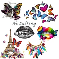 eiffel tower applique iron on transfers for clothing stickers butterfly lips patch heat thermal transfer for clothes washable