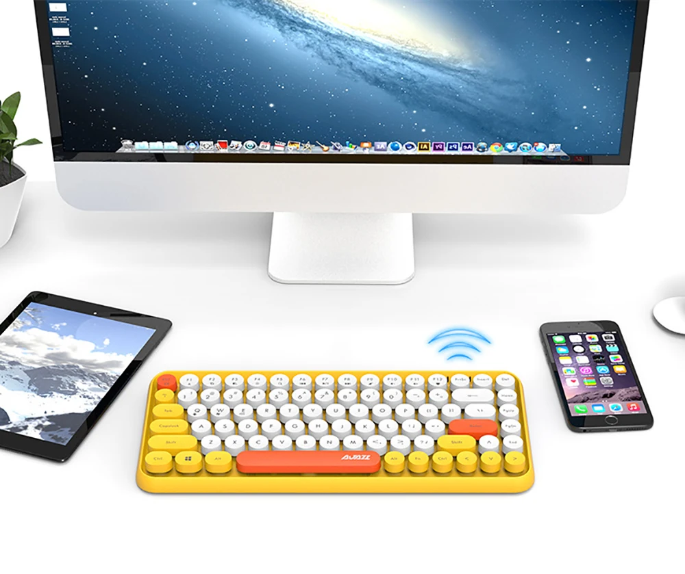 Bluetooth-клавиатура iBen в стиле ретро с круглыми клавишами и пластиковой панелью |