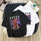 Женские винтажные футболки в стиле Харадзюку с надписью ANGELS PROTECT ME THE DEMONS RESPECT ME, готические повседневные свободные футболки с изображением Сатаны