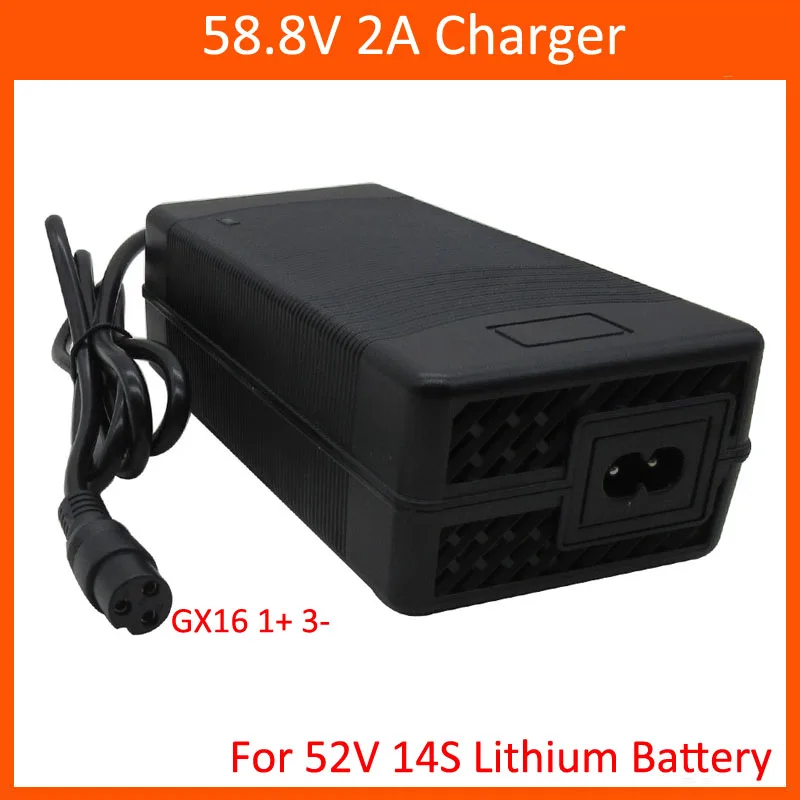 

52V Battery Charger 58.8V 2A li-ion Charger GX16 XLRM DC connector For 14S 51.8V 15AH 20AH 25AH Electric bike Battery PACK