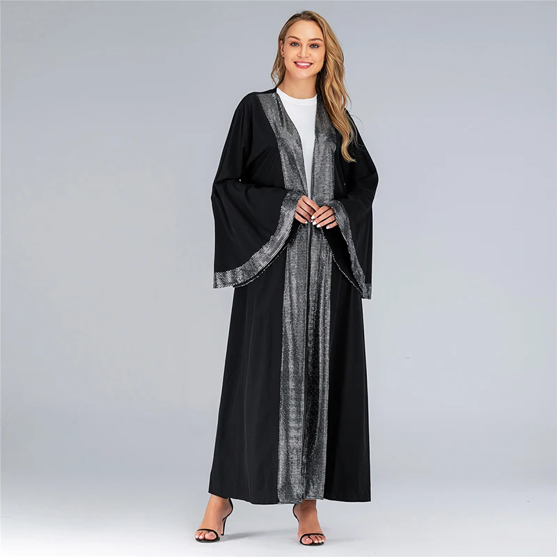 

Black Open Sequin Abaya Kimono Muslim Hijab Dress Abayas For Women Moroccan Kaftan Dubai Oman Caftan Turkish Islamic Clothing