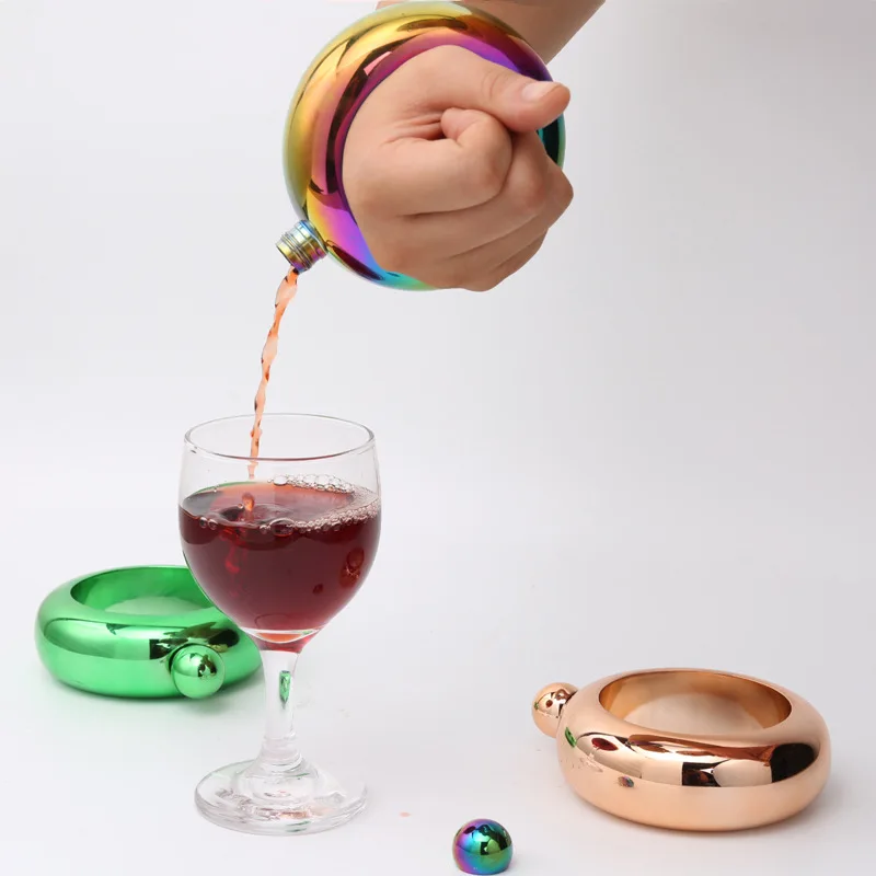 304 Rvs Kleurrijke Wijn Set 3.5Oz Armband Kolf Ring Russische Dames Draagbare Ronde Armband Heupfles