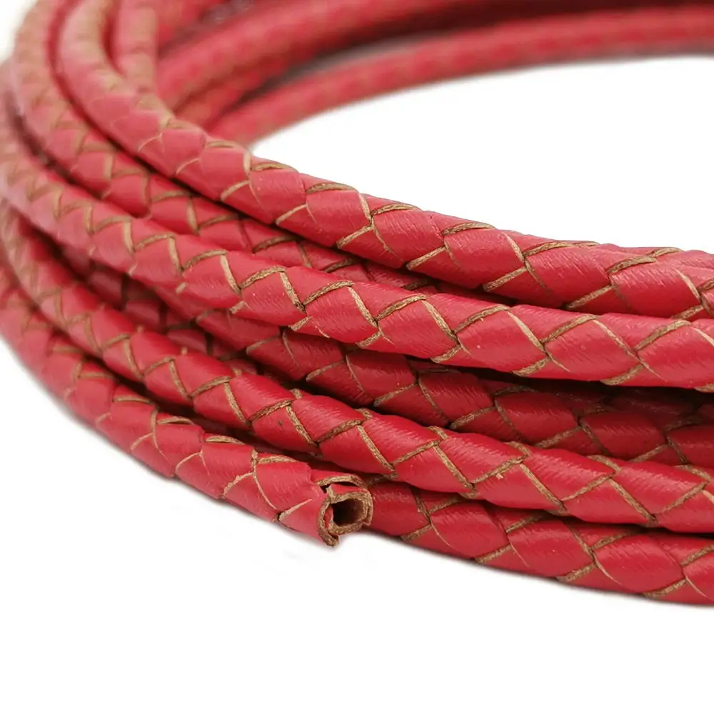 

1 Yard 4mm Round Watermelon Braided Bolo Leather Strap, Bonded Real Cord for Bracelet Bolo Tie