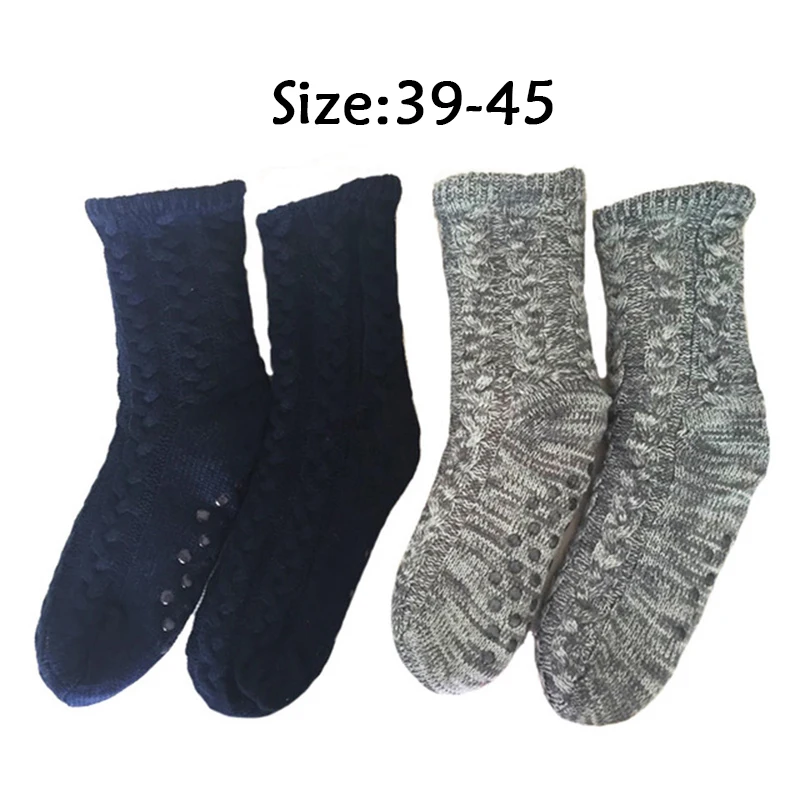

New Men Indoor Floor Socks Shoes Men Winter Fur Slippers Men Warm Thicken Plush Solid Bedroom Slippers Flip Flops Anti-Slip