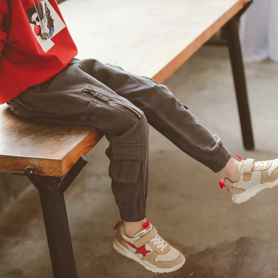 2020 штаны для мальчиков модные брюки-карго детские брюки на молнии с накладными