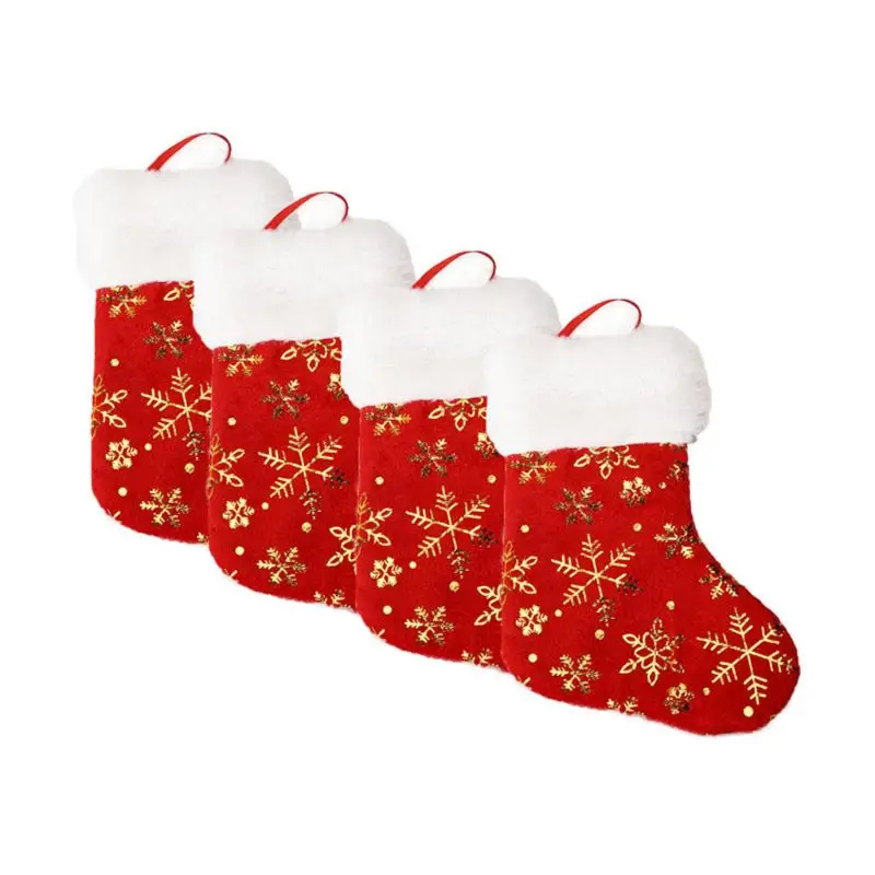 

12 шт., 7-дюймовые рождественские чулки, конфетная Подарочная сумка, Золотая подвесная Рождественская елка