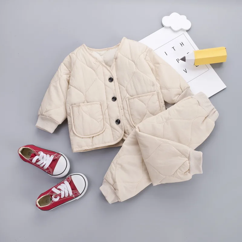 

2020 Baby Winter Cotton Coatchildren Clothing Sets Pure Color Fashion Thickened Suit for Cute Sweet Girls and Boys
