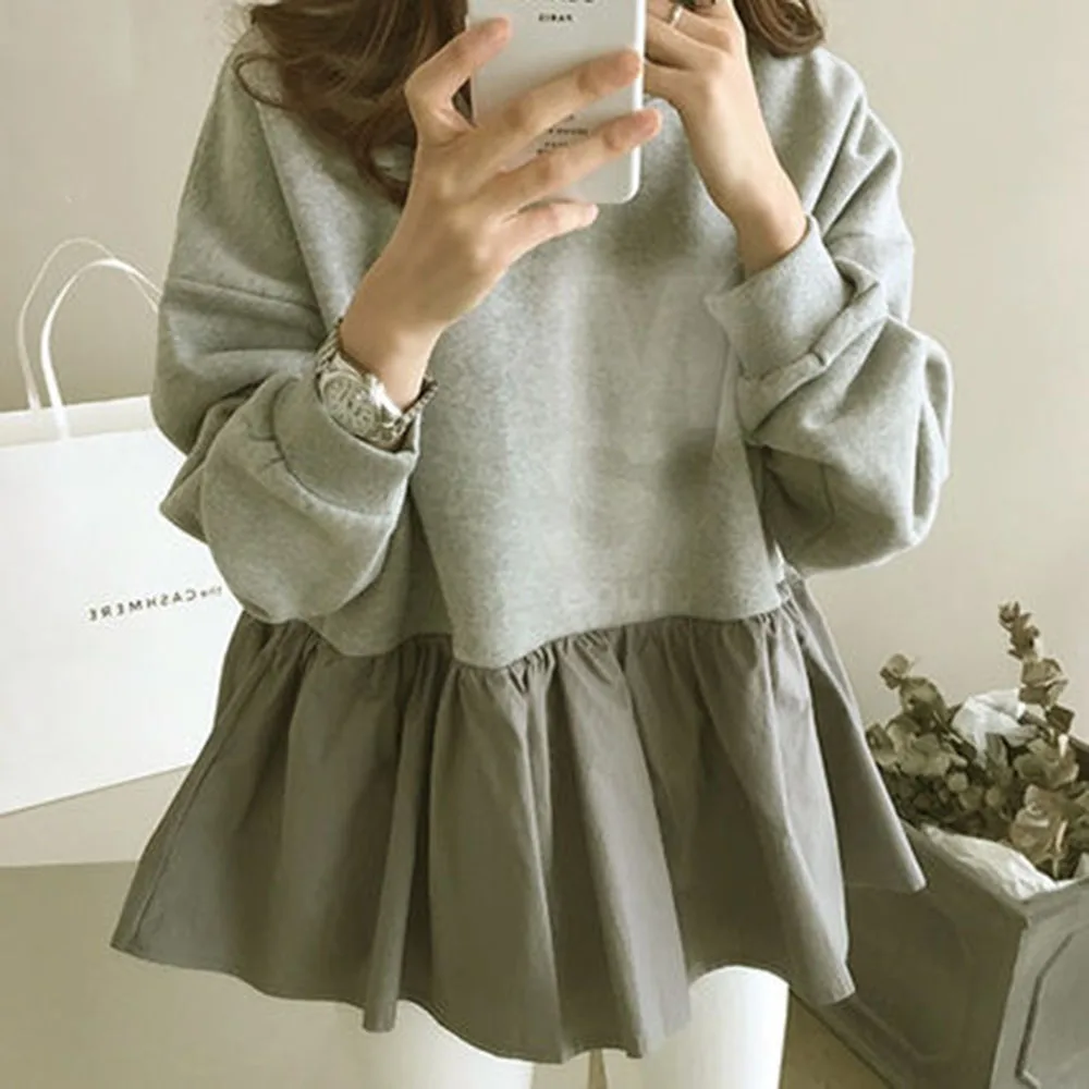 

Korean Chic Ruffle Sweatshirt Women Hoodie 2021 Japan Harajuku Loose Casual Female Kawaii Autumn Top Thin Hoodies Sweatshirts