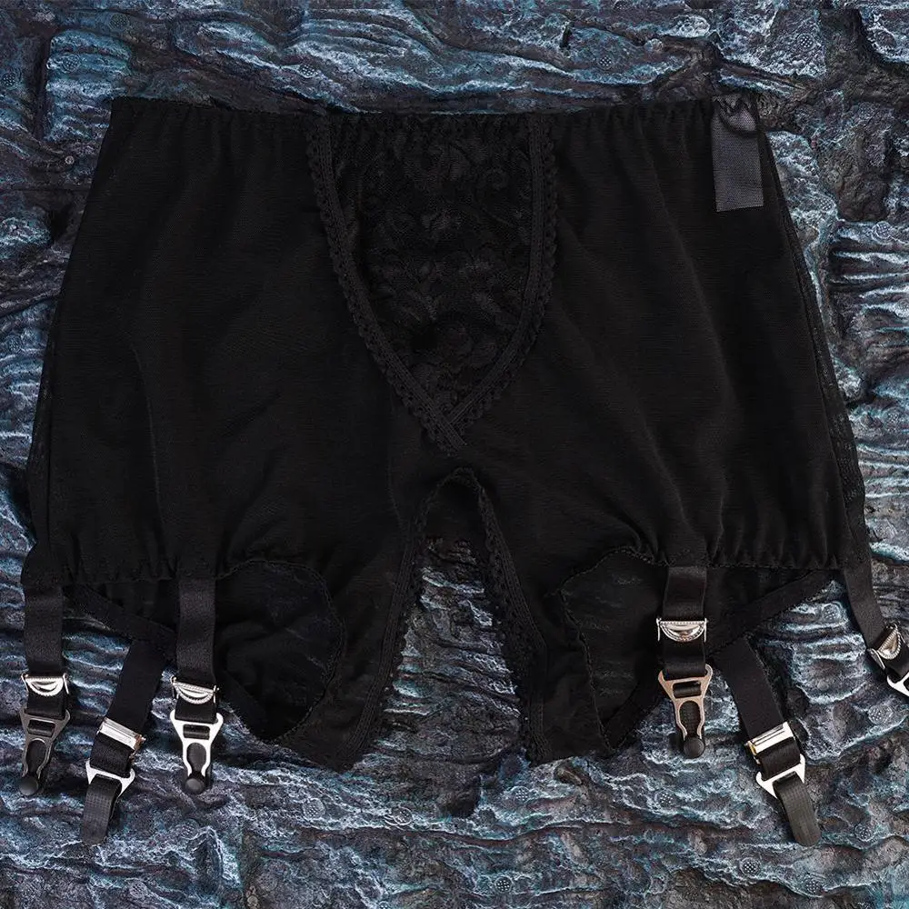 Женские трусики с завышенной талией подвязками кружевные сетчатые на подтяжках