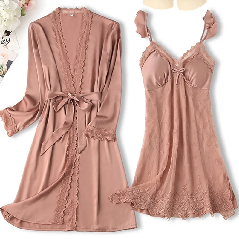 

Пижама женская атласная кружевная с V-образным вырезом и V-образным вырезом