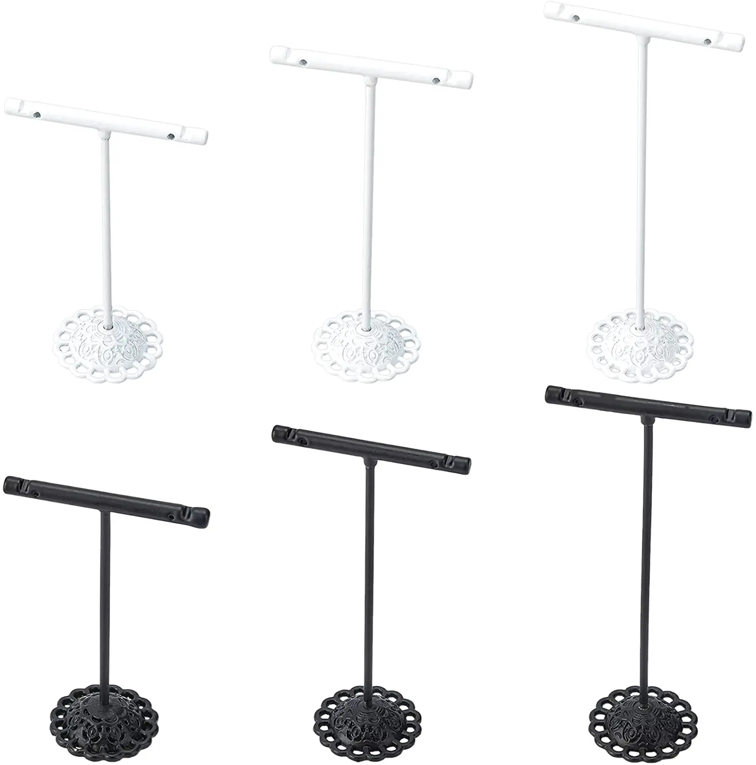 

6PCS Earring T Stand Iron T Bar Earring Display Jewlery Showcase Organizer (Black/White-Round Base 3 Heights 3.54-4.92inch)