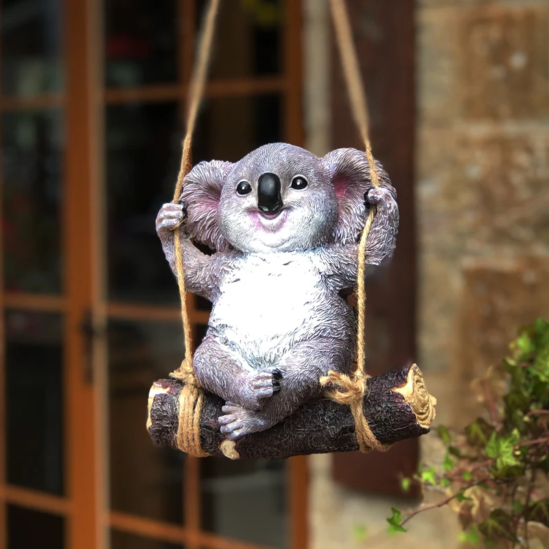 

Garden Courtyard Decorative Statue Cute Owl Koala Swing Pendant Resin Home Decor Sculpture Balcony Simulation Animal Figurine