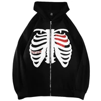 skeleton printing anime cotton hooded graffiti tops zipper womens hoodies and sweatshirts jacket loose streetwear y2k pullover
