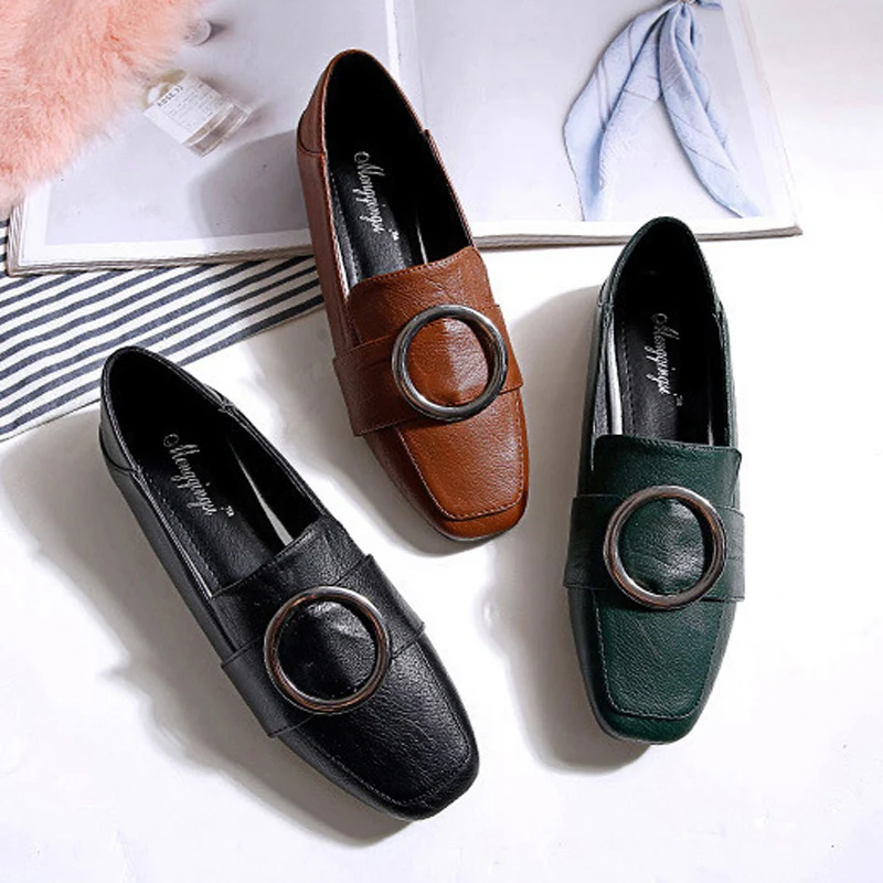 Женские кожаные туфли без застежки лоферы повседневная обувь на плоской подошве