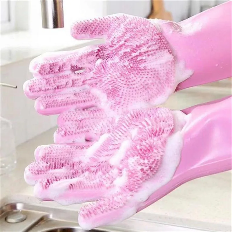 

1Pair Magic Dishwashing Cleaning Gloves Magic Silicone Rubber Dish Washing Glove For Household Scrubber Kitchen Clean Tool Scrub
