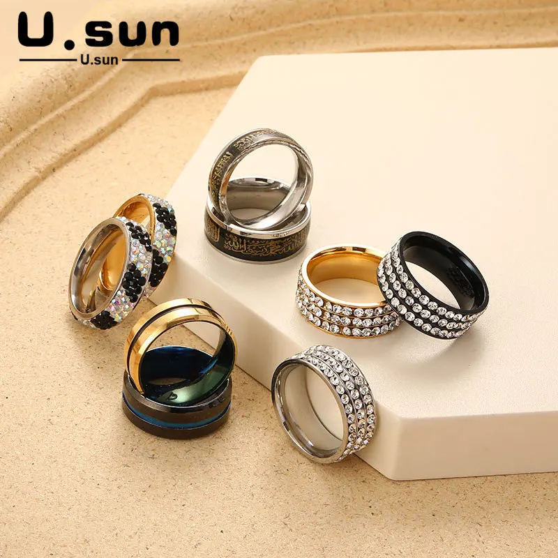 

U.sun 2021 Stainless Steel Rings For Women Punk Goth Crystal Rings Aestethic Temperament Charm Party Jewelry with Luxury Vintage