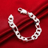 new 925 sterling silver bracelets charm 12mm chain for men wedding party christmas gifts hot fashion jewelry