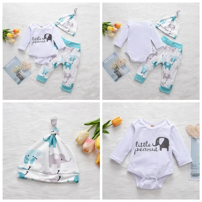 

Baby Boy Girl Clothes Long Sleeve Cartoon Letters Print Romper Tops Trousers Hat Outfits Clothes