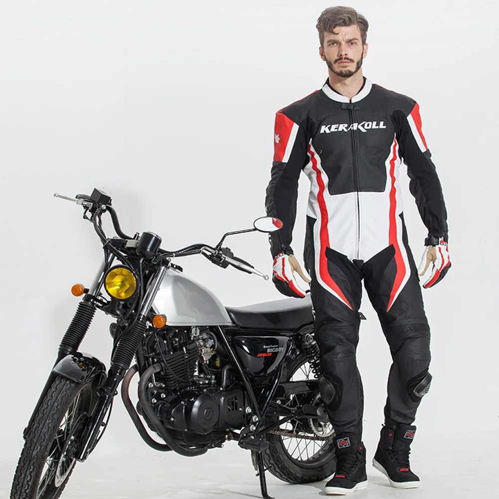 

KERAKOLL Motorcycle Jacket Men Windproof Waterproof Leather Moto Jacket Motorcycle Siamese Jersey Locomotive Racing Suit