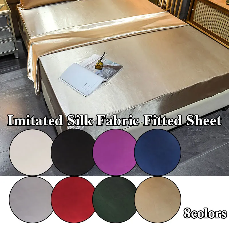 

Comfortable Skin-friendly Satin Silk Fitted Bed Sheet Mattress Cover High End Solid Color Delicate Textured Faux Silk Bed Sheet