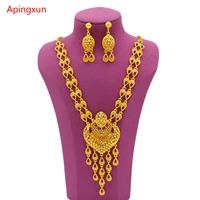 apingxun dubai 24k gold color necklaceearrings jewelry set for africanfrench women bridal wedding luxury decoration party gift