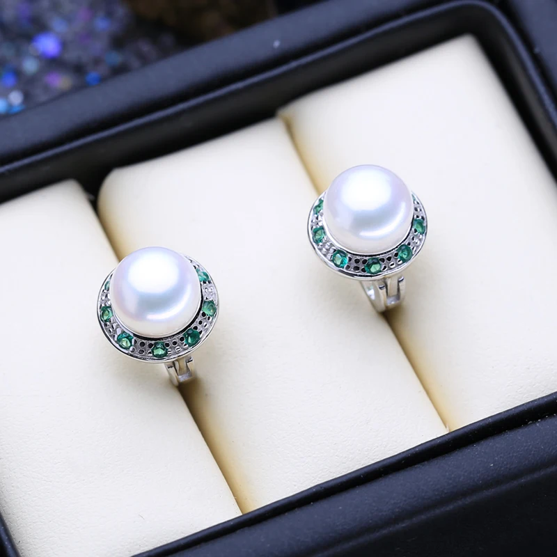 Женские серьги гвоздики с изумрудами FENASY из серебра 925 пробы натуральным