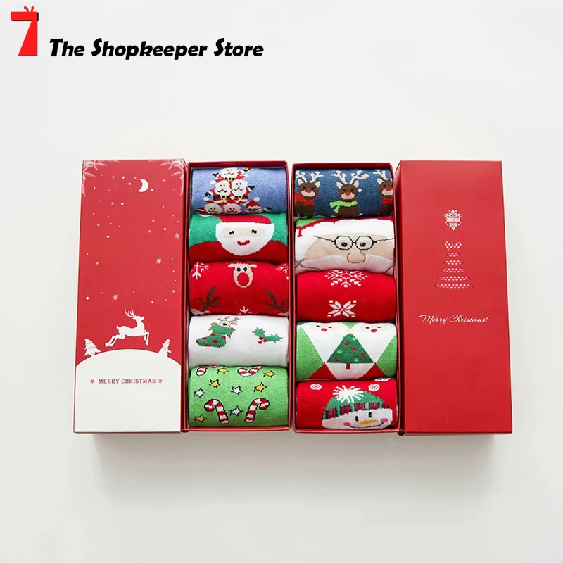 Рождественские носки в подарочной коробке для женщин с рисунком Санта-лося