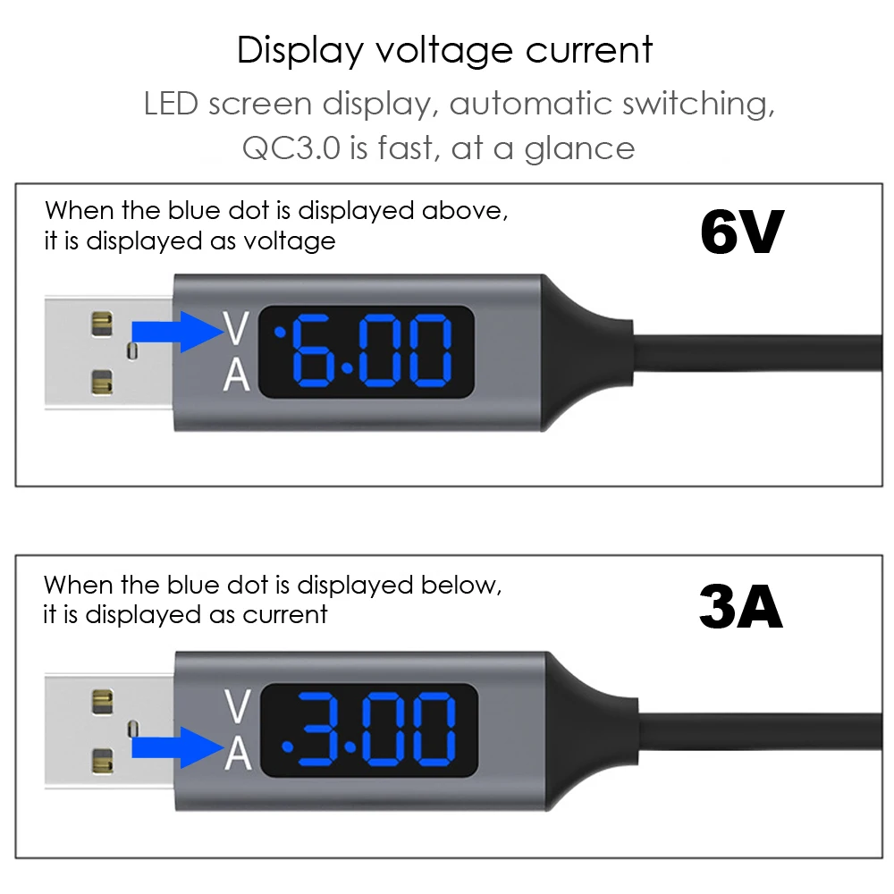Кабель URVNS Micro USB/Type C со светодиодный ным дисплеем для быстрой зарядки мобильный