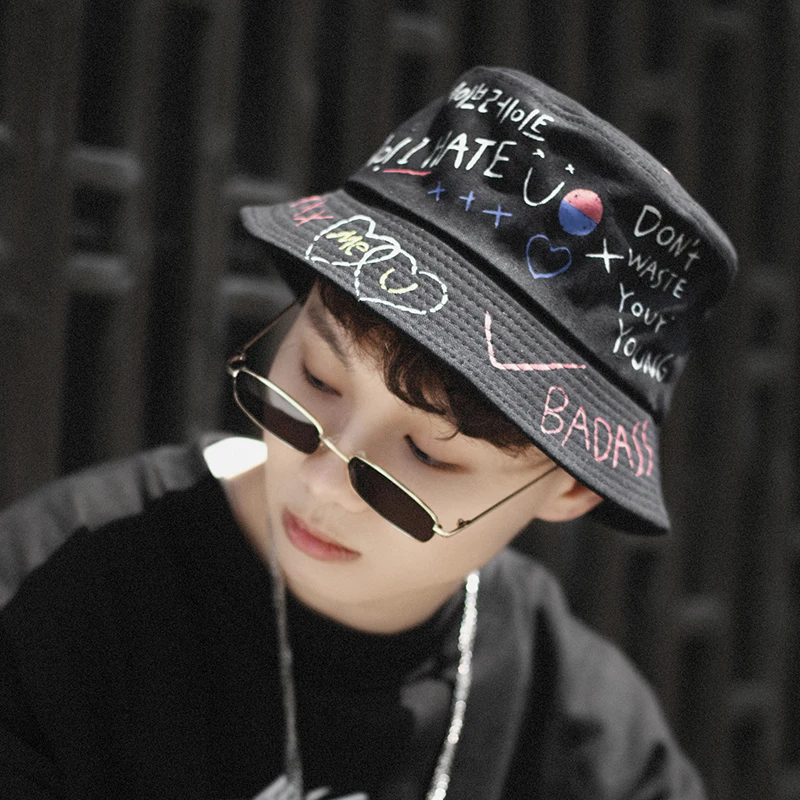 Черная Панама мужская шляпа Хип Хоп Лето 2019 Харадзюку женские с надписями