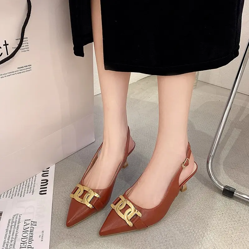 

High Heel Sandal for Women Suit Female Beige Shallow Mouth Summer Shoes All-Match High-heeled Black Girls Fashion Pointed Comfor