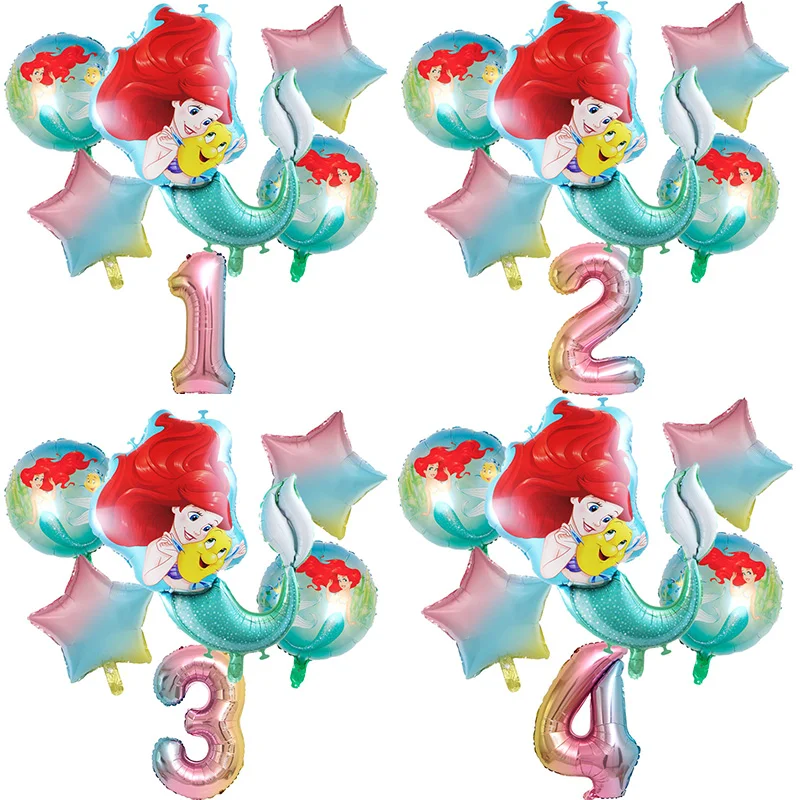 6 шт. фольгированные воздушные шары Русалка Ариэль | Дом и сад