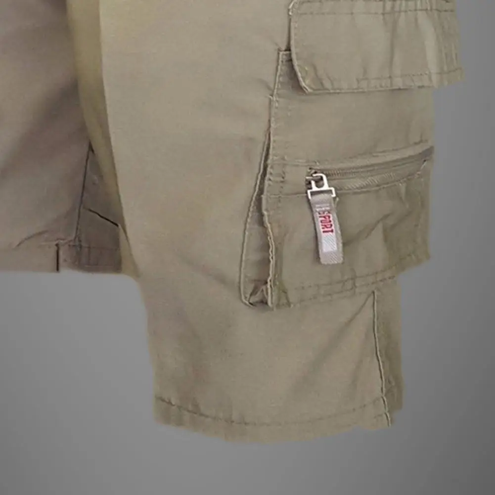 

Men's summer shorts Cargo Shorts Solid Color Drawstring Men Loose Multi Pockets Shorts for Fitness Shorts male
