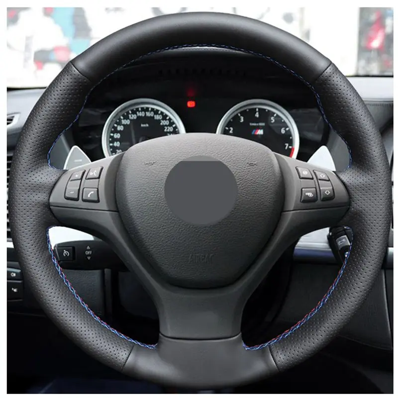 

Black Soft Alcantara Leather Hand-stitched Car Steering Wheel Cover for BMW X6 E71 M 2010-2014 E70 X5 M 2010-2013 Car Interior