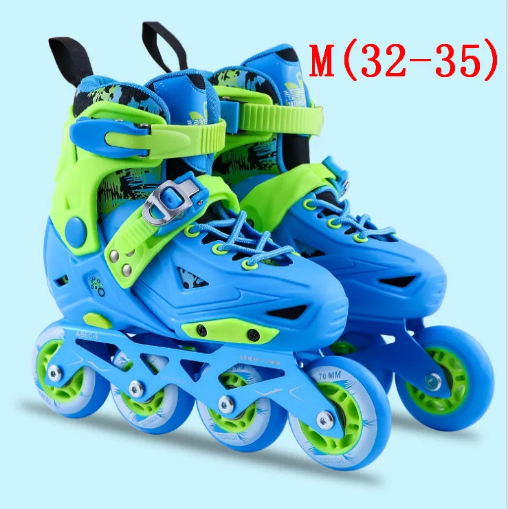 blue M(32-35) Профессиональная Обувь для роликов, скейтборда, регулируемые раздвижные/Инлайн ролики для слалома для детей, детская обувь для скейта розовый/синий - Цвет: blue M(32-35)