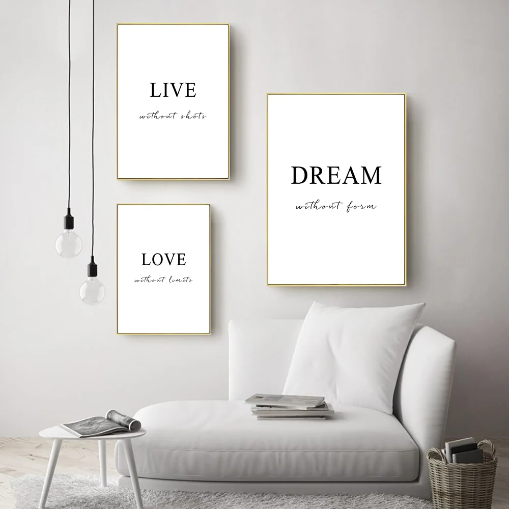 Любовь живые мечты цитаты плакат черно белый холст живопись Минималистичная