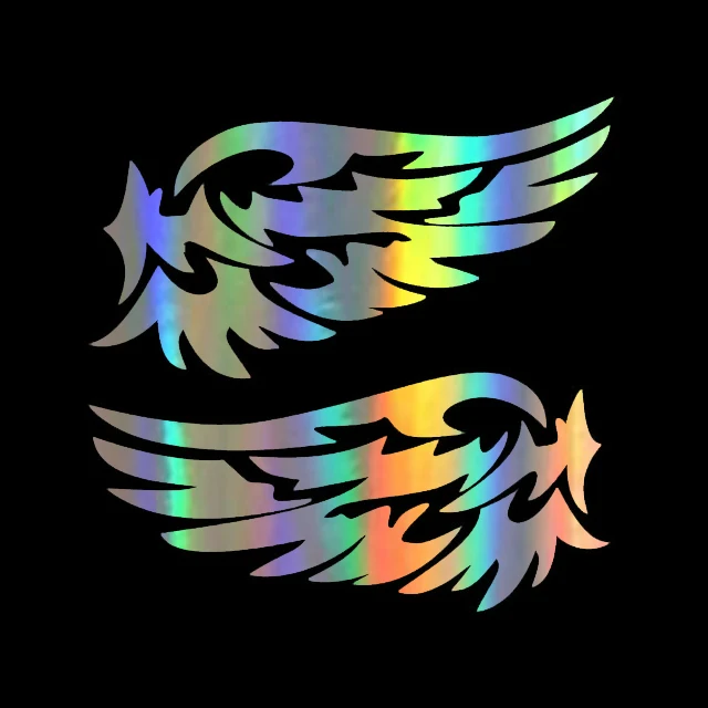 

Personality Fashion Sticker Guardian Angel Wings Cute Laser Warning Sign Funny Car Sticker Laser Waterproof PVC 14cmx7cm