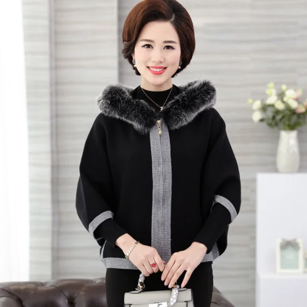 Осень Новый высококлассный женский шерстяной свитер среднего возраста пальто