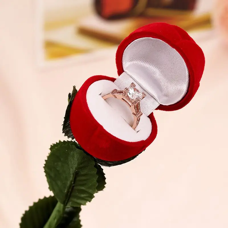 Creative Romantic Rose Ring Box Flower Flocking Holder Velvet Packing Jewelry Case for Engagement Valentine Day | Дом и сад