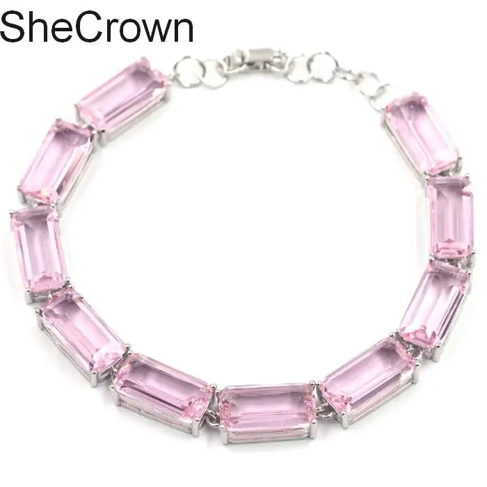Pink Kunzite Делюкс Высокое AAA 19,1g Rectangle создан фиолетовый танзанит розовый кунцит подарок для девочек серебряный браслет 16x8 мм - Цвет камня: Pink Kunzite