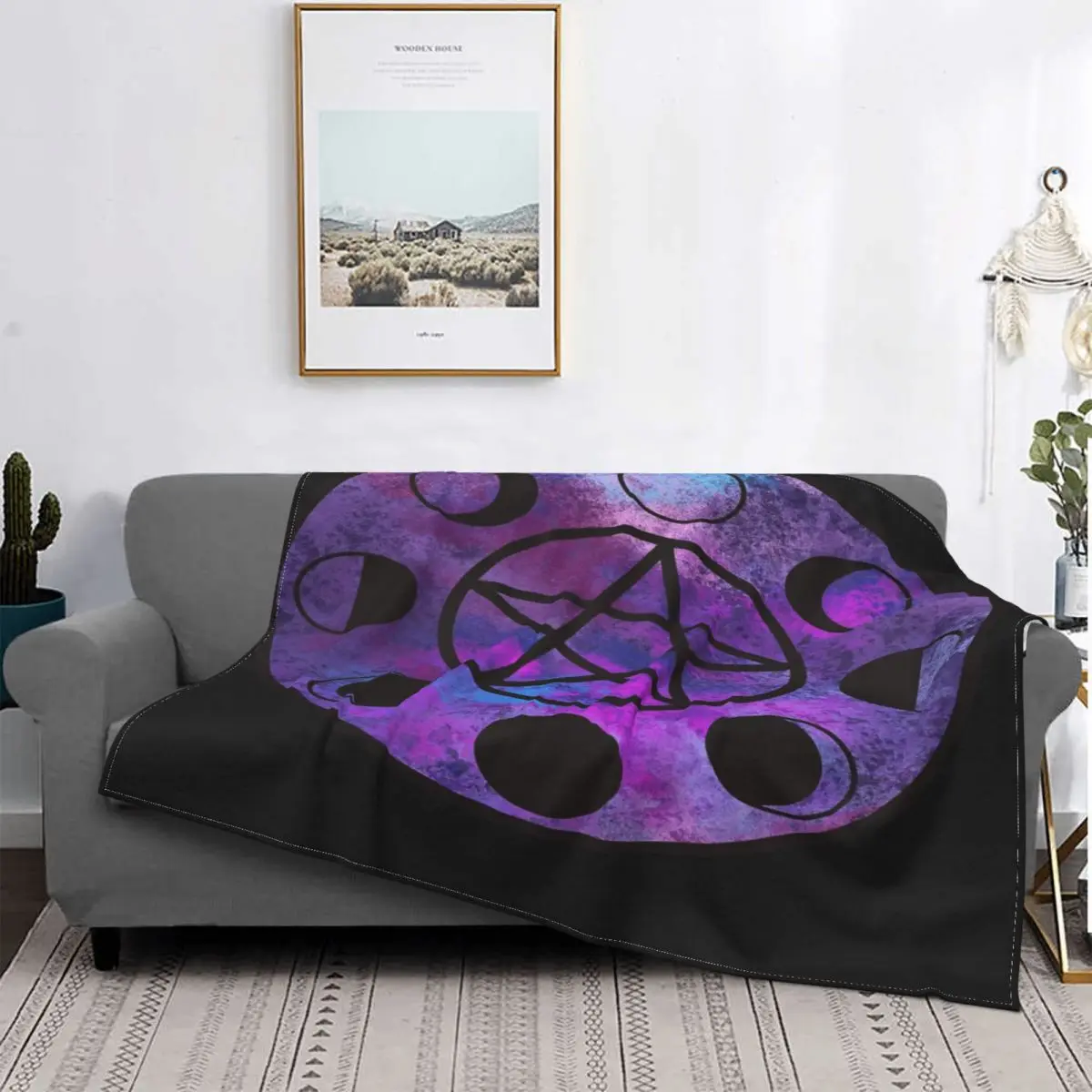 

Pentagrama-Manta de ciclo Lunar, colcha, cama, alfombra a cuadros, toalla de playa, manta de lana para camas