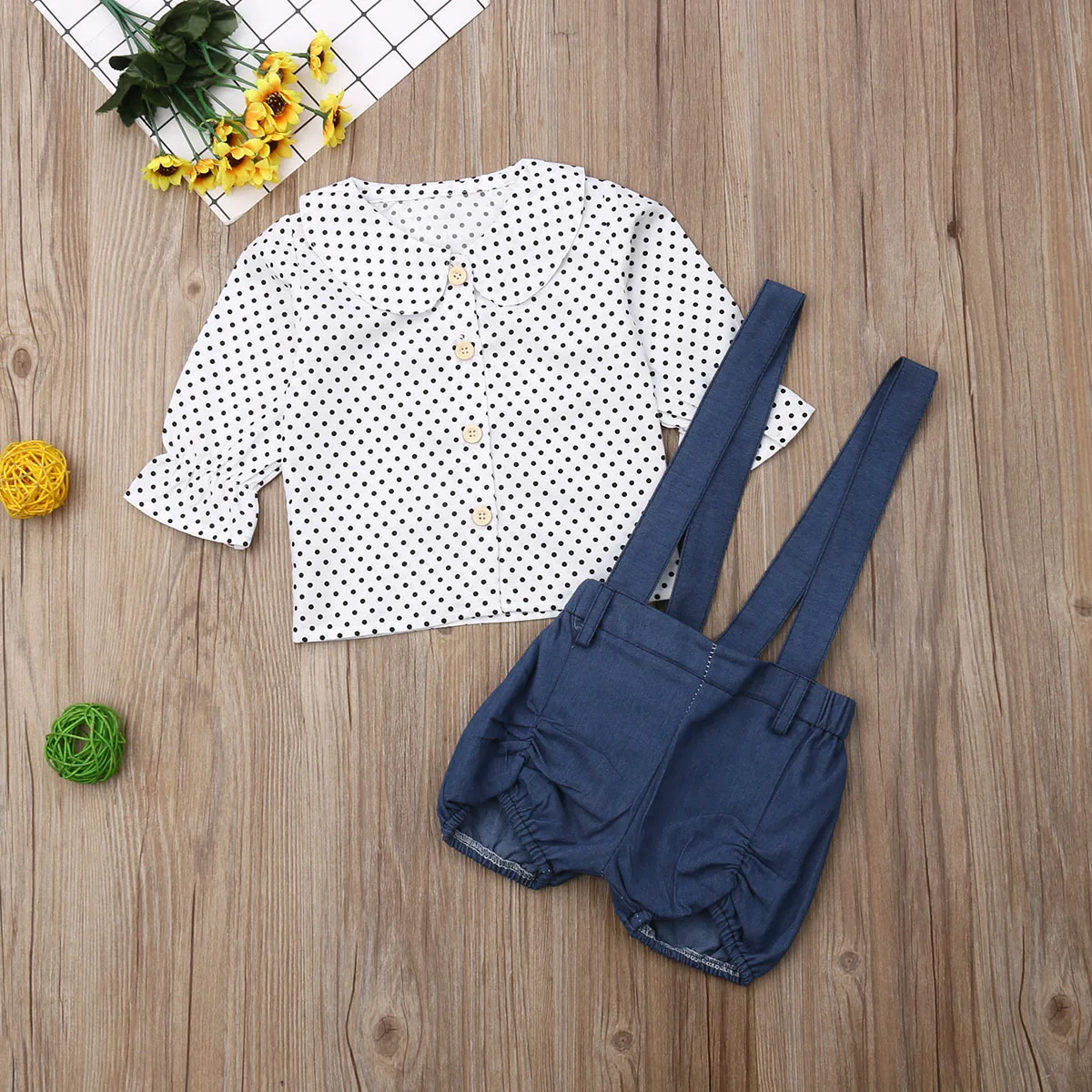 

UK Autumn Toddler Baby Girl 12M-4T Clothes Polka Dots Tops+Bib Shorts Pants Outfit Set