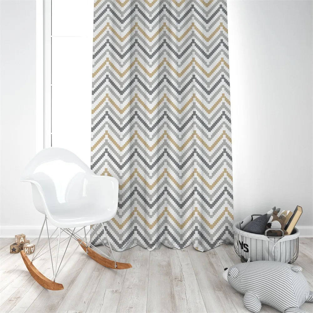 

Fashion nordic yellow gray geometric wave pattern living room blackout curtain Partition curtain customize Small window curtain
