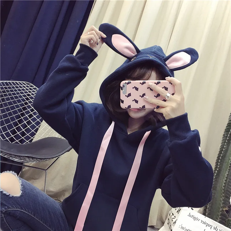 

ZOGAA Women Cute Bunny Hoodie Long Sleeve Hoodie Lovely Female Rabbit Hoody Sweatshirts Loose Size Lovely Cotton Treetwear Tops