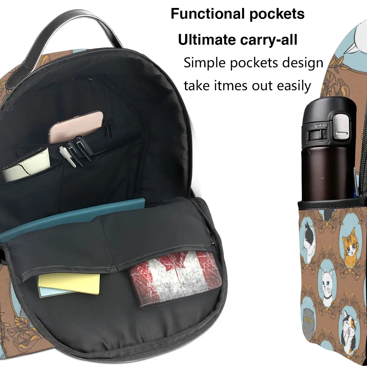 

2020 Hot Sale Women Men Unisex Funny Retro Cats Backpack New Trend Teenager School Bag Couples Back Pack Travel Bag